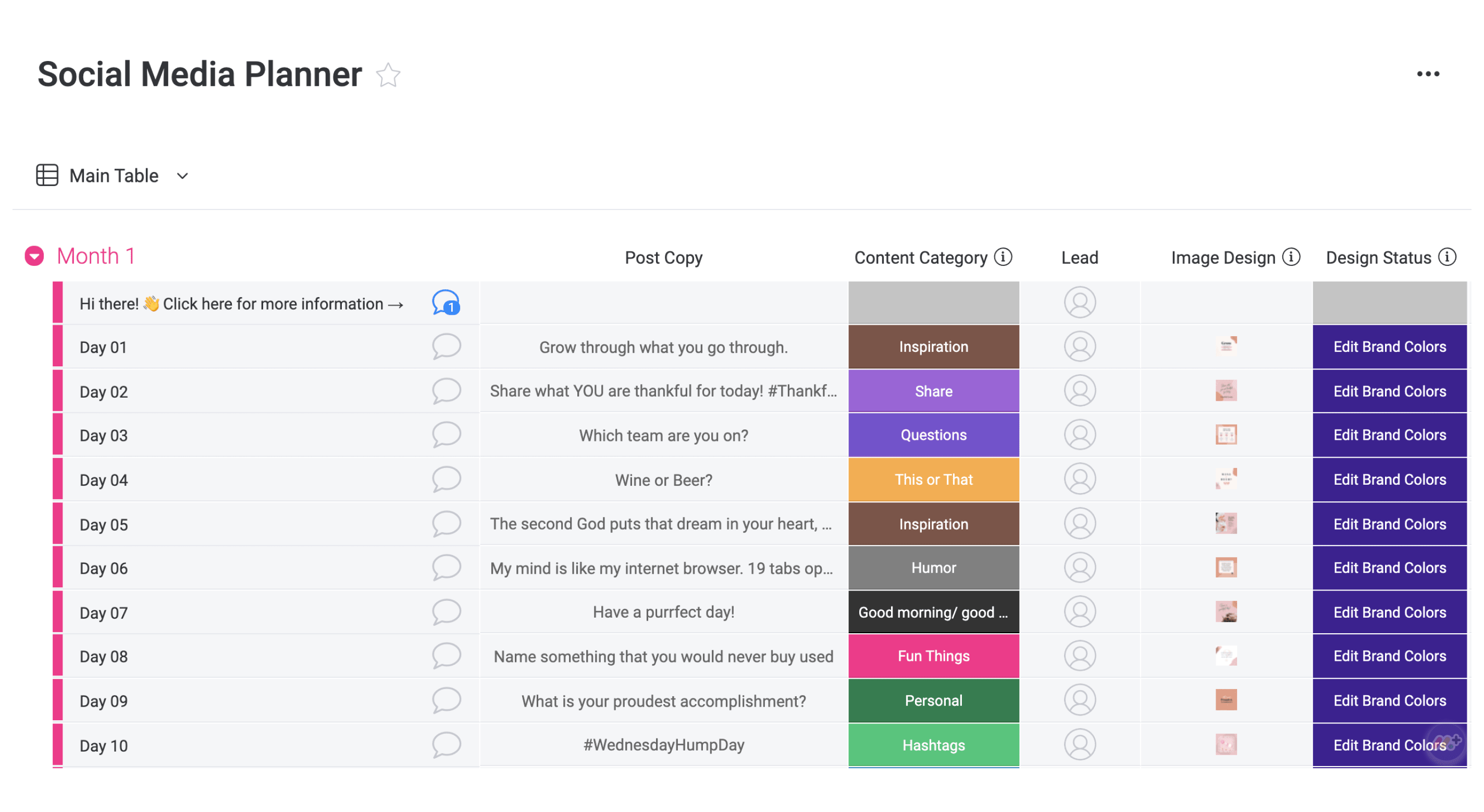 Social media planner template